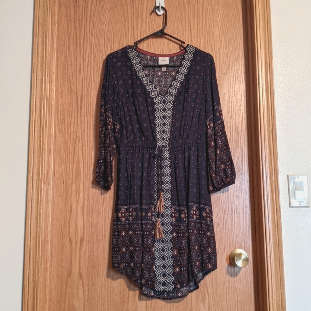 Knox Rose Navy Tassel Cinched Waist Dress
